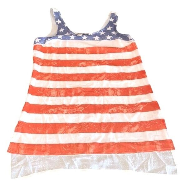 American Flag Print Sleeveless Dress By Forever 21 S Polyester Red/White/Blue - Picture 1 of 7
